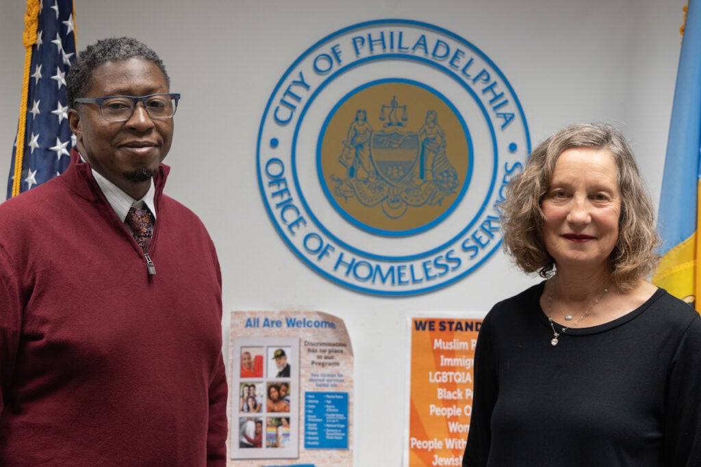 David Holloman and Elizabeth Hersh pose for a photo at the Office of Homeless Services.