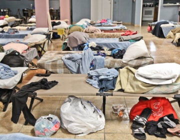 A view of beds in a shelter