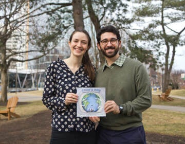 Drexel Students Jeremy Wortzel and Lena Champlin wrote a children’s book about climate change. (Kimberly Paynter/WHYY)