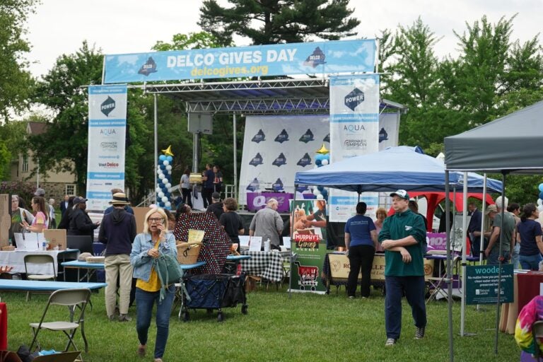 the stage at Delco Gives Day and attendees