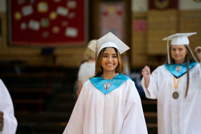Ashley on graduation day at Little Flower Catholic School for Girls in Hunting Park. (Jessica Kourkounis for Keystone Crossroads)