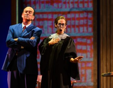 Soprano Jennifer Zetlan stars as Supreme Court Justice Ruth Bader Ginsburg alongside her high court frenemy Antonin Scalia played by tenor Brian Cheney in OperaDelaware’s presentation of “Scalia/Ginsburg.” (Joe del Tufo/Moonloop Photography)