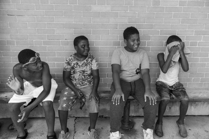 A group of 8-and 9-year-old kids hang out at Gathers in late July 2018. (Jessica Kourkounis for Keystone Crossroads)