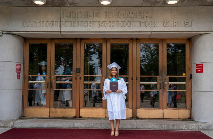 Ashley on graduation day at Little Flower Catholic School for Girls in Hunting Park. (Jessica Kourkounis for Keystone Crossroads)