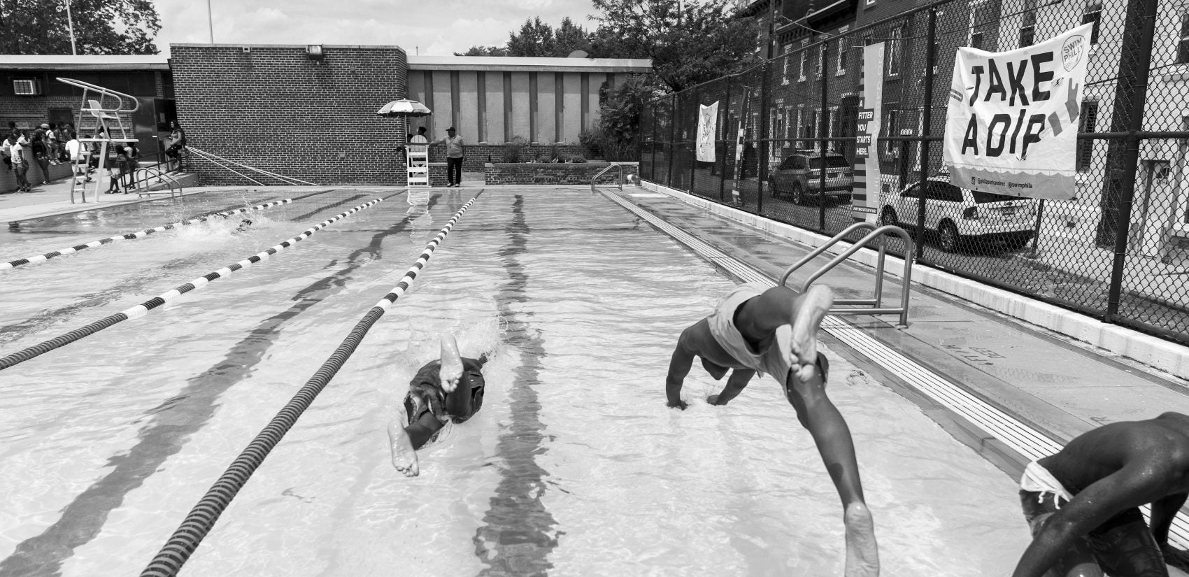A swim meet hosted by Francisville Playground, which is a mile and a half from Gathers towards Center City Philadelphia. (Photograph by Jessica Kourkounis)