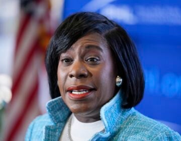 Philadelphia Mayor Cherelle Parker speaks at Philadelphia International Airport, Feb. 16, 2024, in Philadelphia.