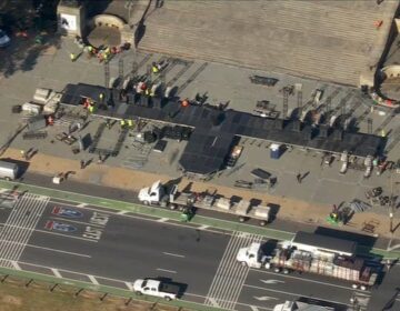 aerial view of a stage being built at the Philadelphia Art Museum