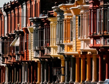 A closeup of detailing on Philly row houses