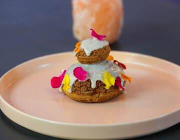 Pastries are displayed on a plate.