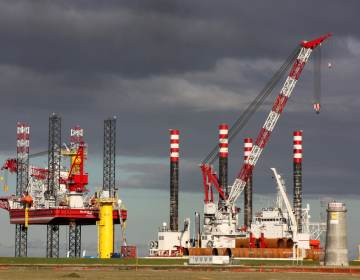 Offshore wind farm under construction.